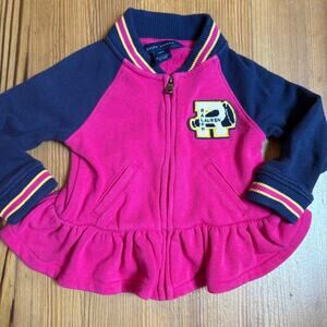 Ralph Lauren pink navy varsity sheer long sleeve full zip sweatshirt SIZE 12M